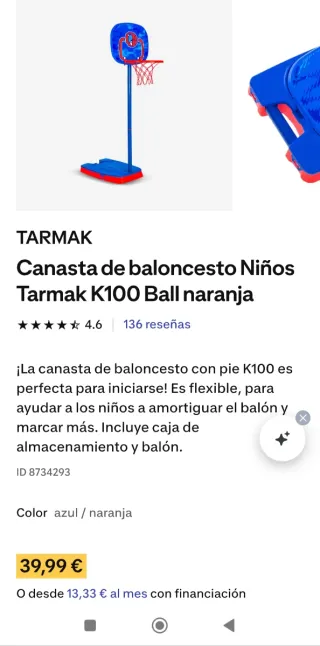 Canasta Baloncesto Niños Tarmak K100