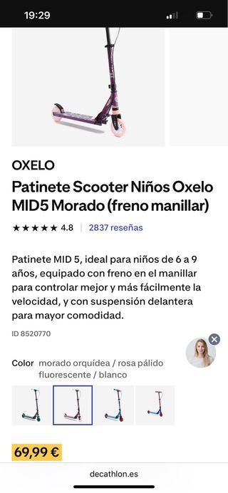 Patinete Oxelo MID5 Morado Niños