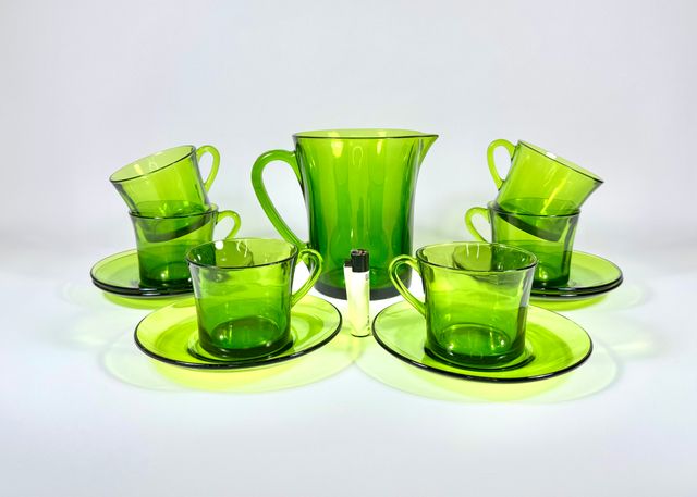 Set Duralex verde vintage, Jarra y 6 tazas grandes
