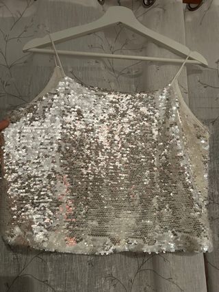 Blusa Mango Lentejuelas Plata Talla L