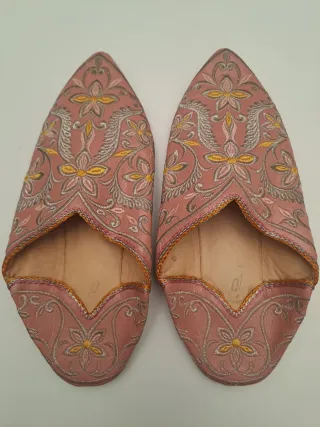 Babouches marocchine donna pelle rosa oro