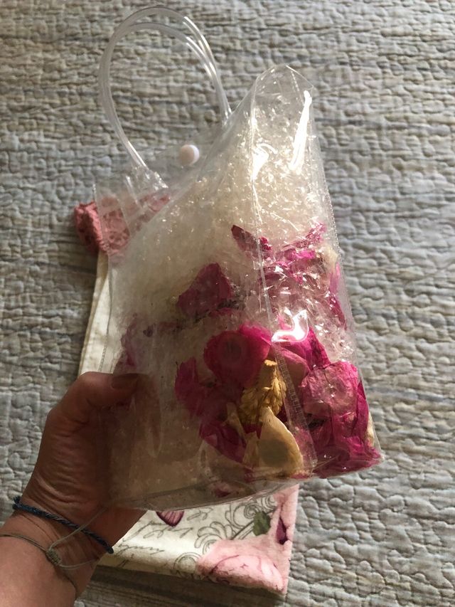 Asciugamano uncinetto beige e rosa