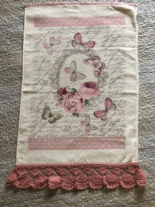 Asciugamano uncinetto beige e rosa