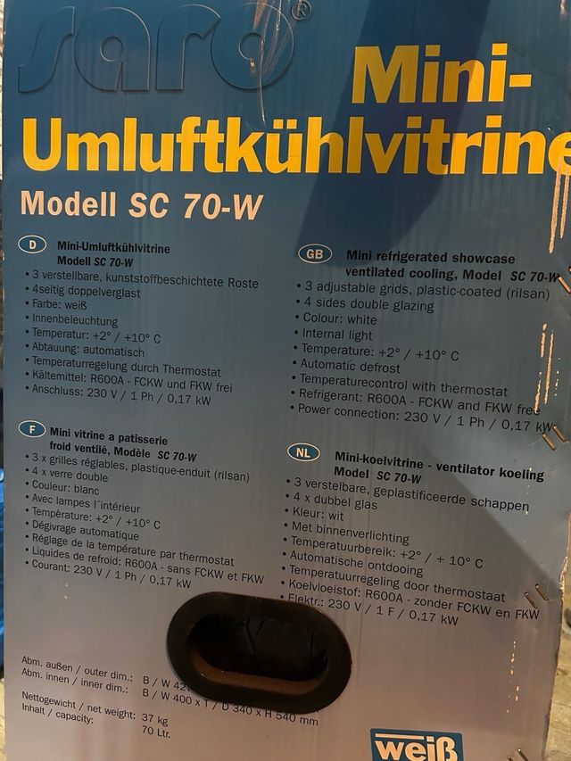 Vitrina refrigerada Saro SC 70-W