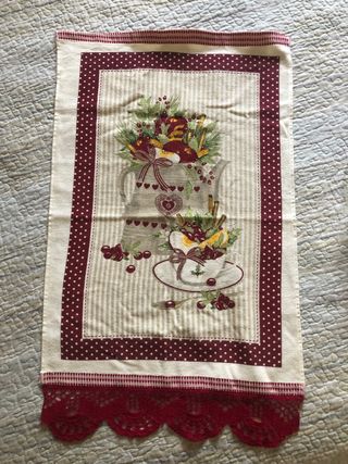 Asciugamano uncinetto beige e rosso