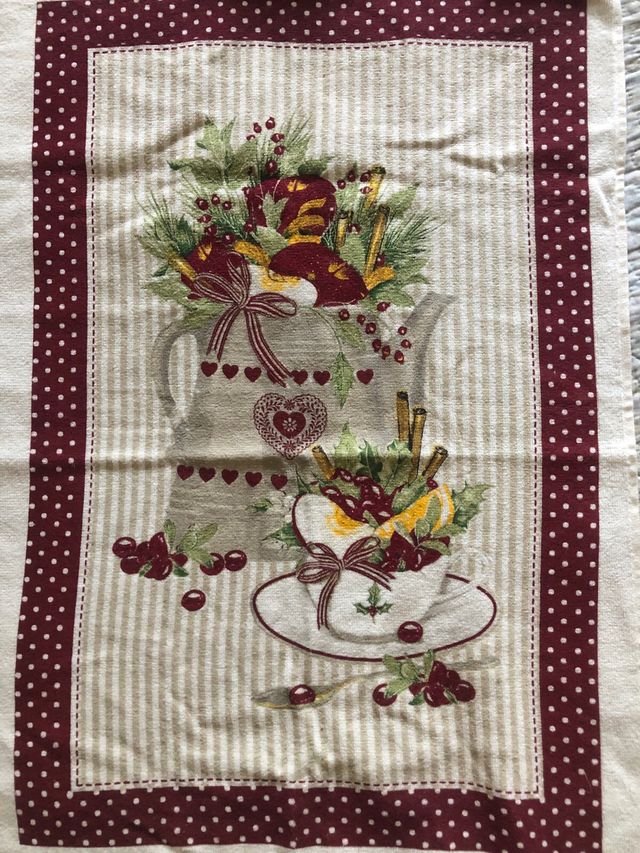 Asciugamano uncinetto beige e rosso