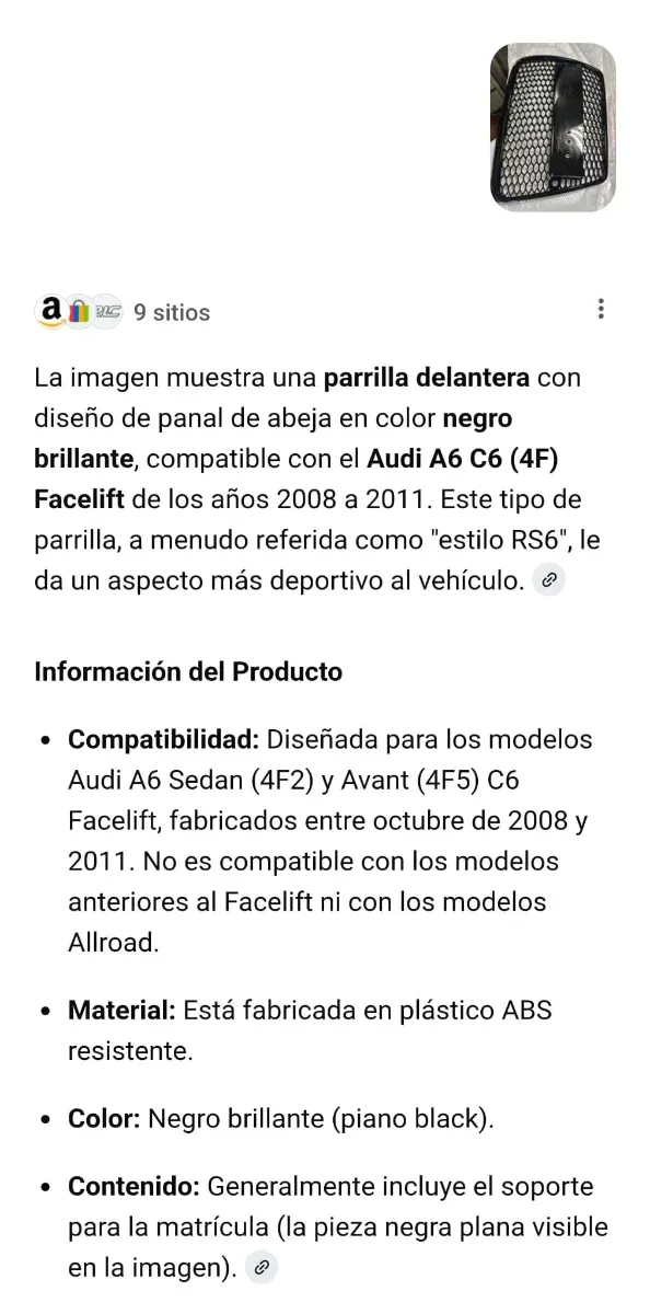 Parrilla Delantera Audi A4 A6 .año 2008 hasta 2011