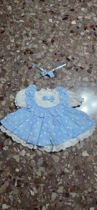 Vestito bambola azzurro pois bianchi