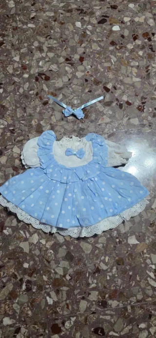 Vestito bambola azzurro pois bianchi