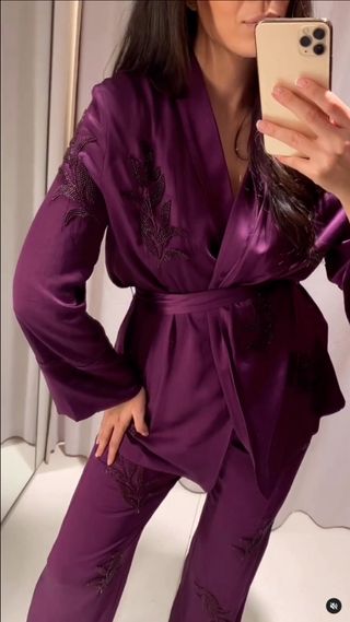 Traje Kimono Pantalón Zara Morado