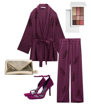 Traje Kimono Pantalón Zara Morado