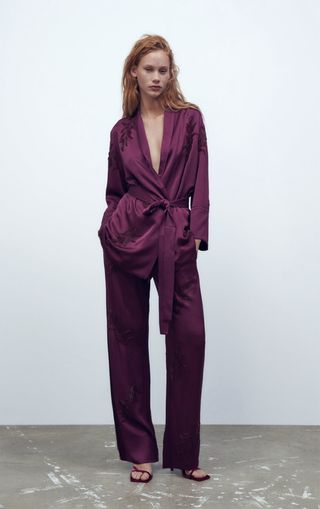 Traje Kimono Pantalón Zara Morado