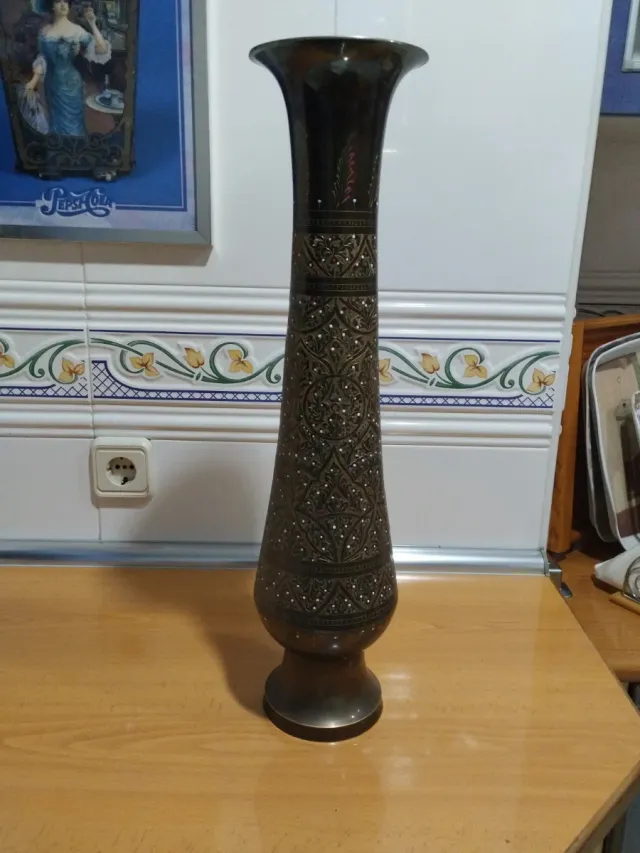 Jarrón Latón Estilo Oriental Dorado