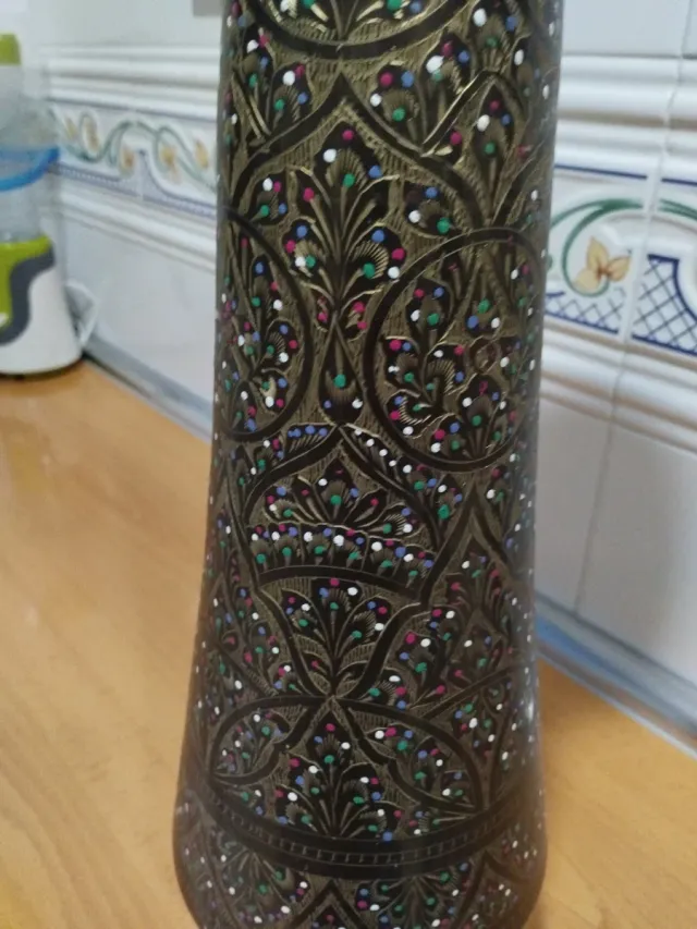 Jarrón Latón Estilo Oriental Dorado