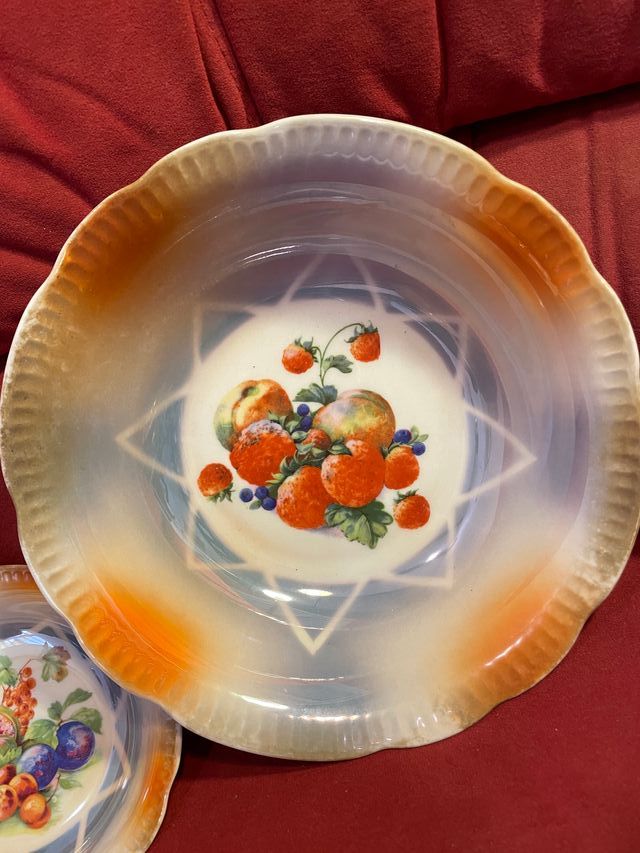 Juego de platos y azucarera vintage con frutas