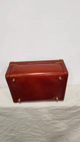 Joyero bolso caja piel marrón bronce París años 40