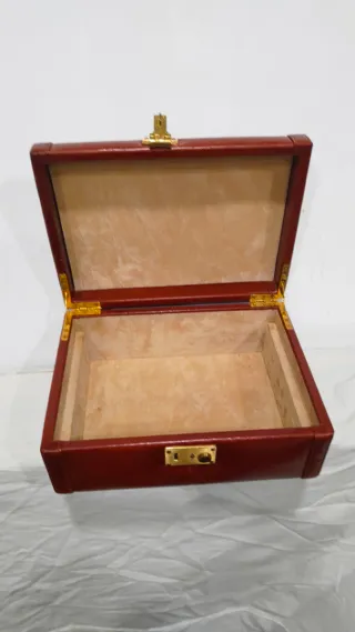 Joyero bolso caja piel marrón bronce París años 40