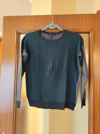 Jersey Mango trenzado verde y gris