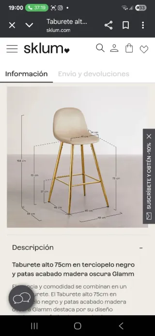 Taburete de cocina madera y tapizado