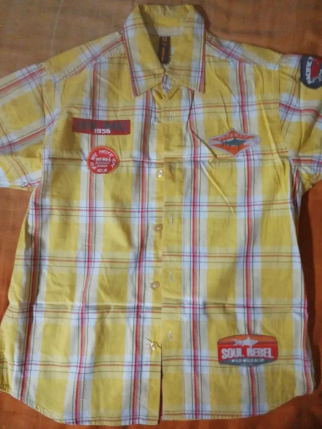 Camisa cuadros amarilla manga corta niño talla 12