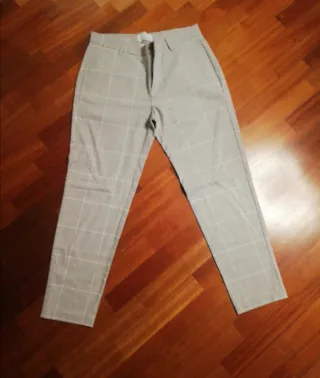 Pantalón de vestir hombre gris cuadros