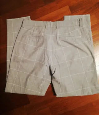 Pantalón de vestir hombre gris cuadros
