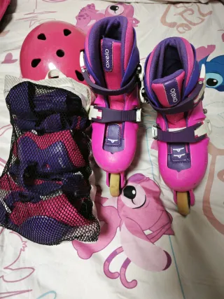 Patines y protecciones niña rosa/morado