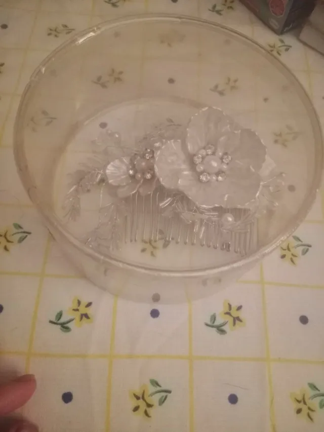 Peineta Novia Flores Perlas Plata Blanco