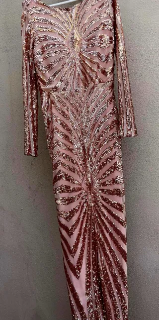 Vestido largo lentejuelas oro y rosa