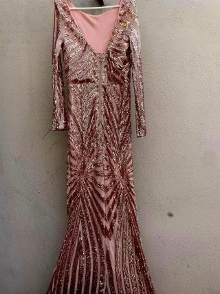 Vestido largo lentejuelas oro y rosa