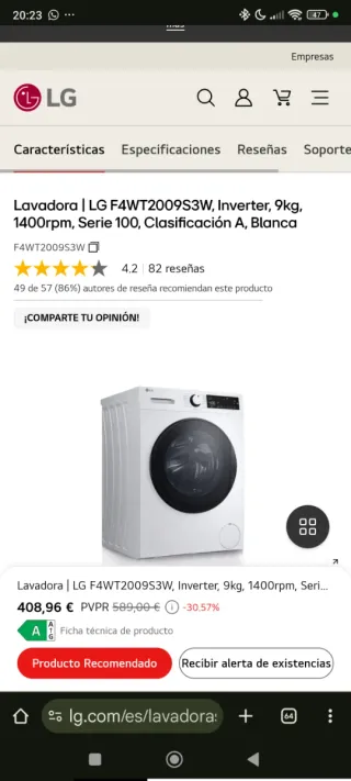 Despiece lavadora LG F4WT2009S3W 9kg Inverter.