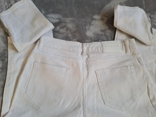 Vaqueros Zara Beige Cremallera Tobillo