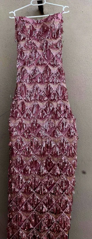 Vestido largo lentejuelas rosa y dorado
