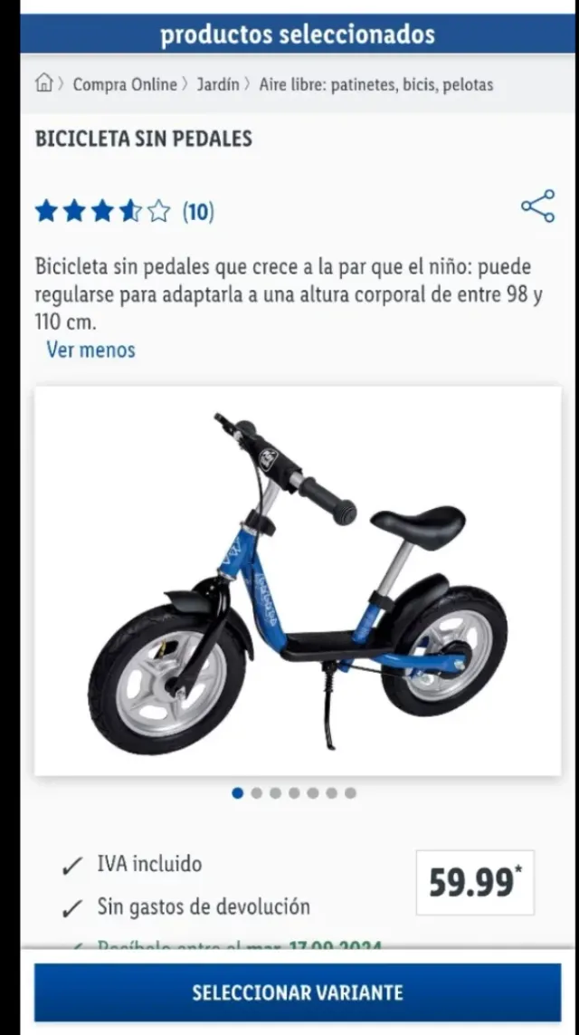 Bicicleta sin pedales azul