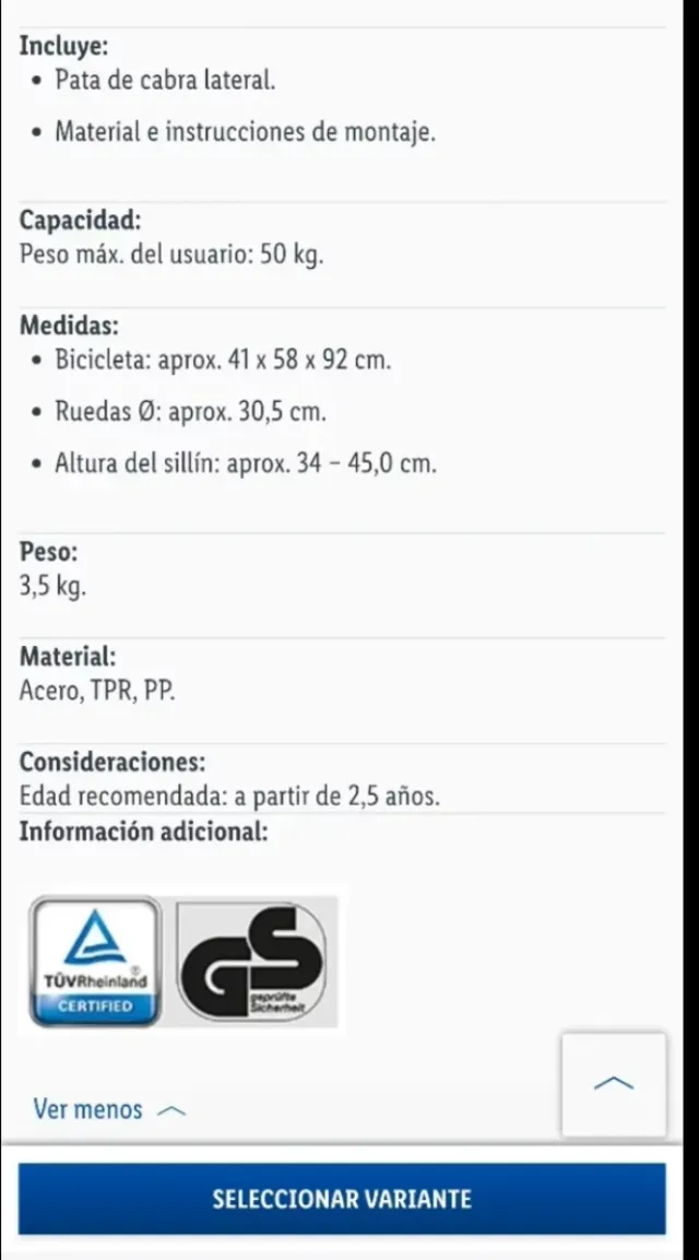 Bicicleta sin pedales azul