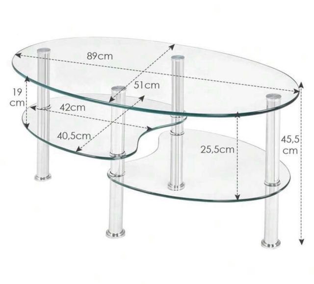 Mesa de centro ovalada cristal y metal