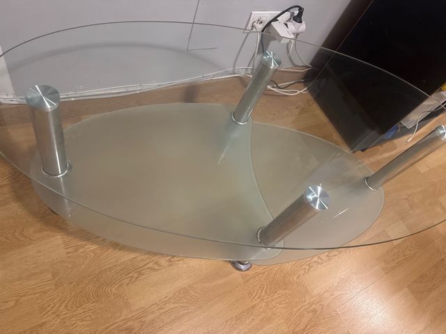 Mesa de centro ovalada cristal y metal