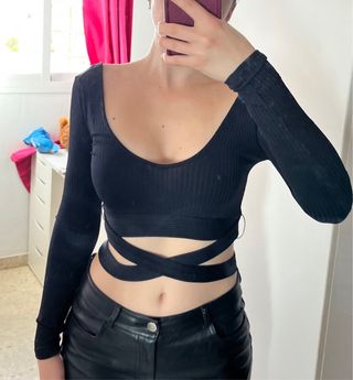 Top negro manga larga