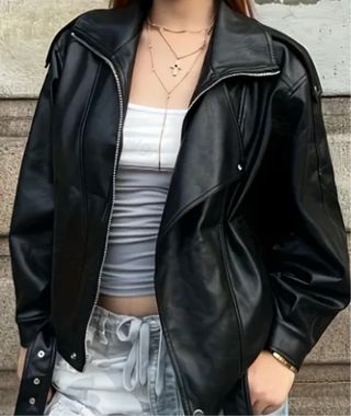 Cazadora símil piel cremallera L