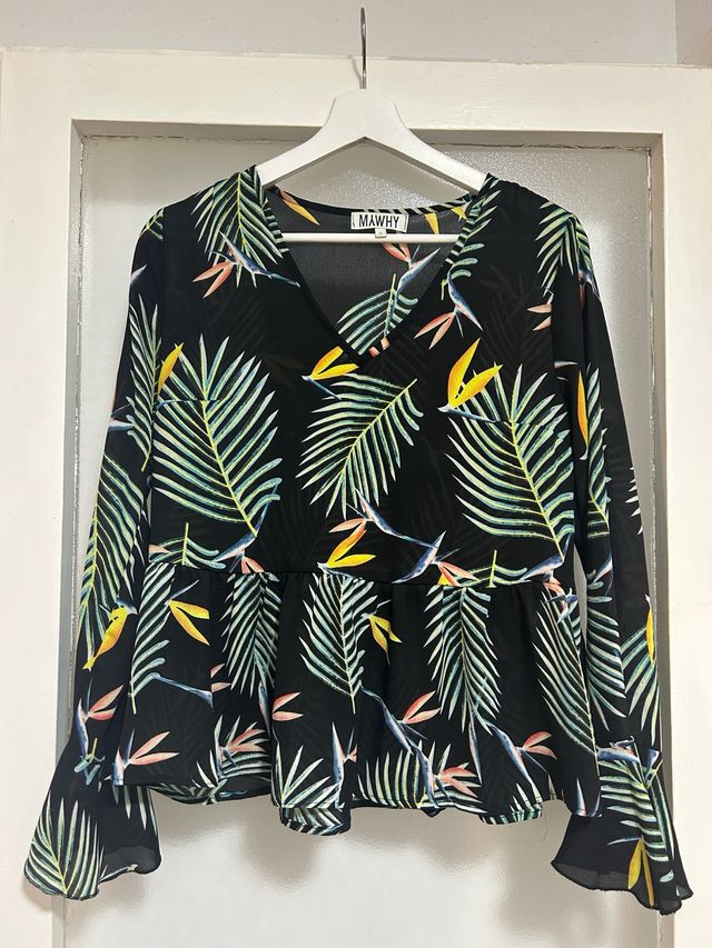 Camisa MAWHY negra hojas tropicales Talla L