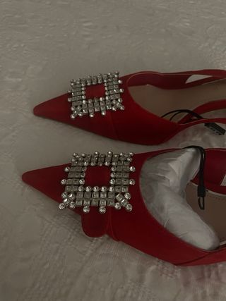 Zapatos Zara Tacon Joya Rojos