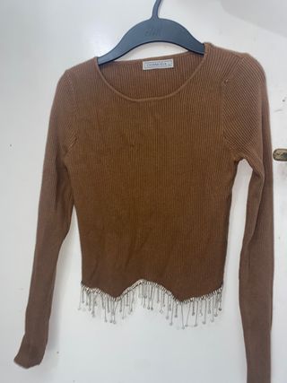 Camiseta marrón Cosmoda con piedritas