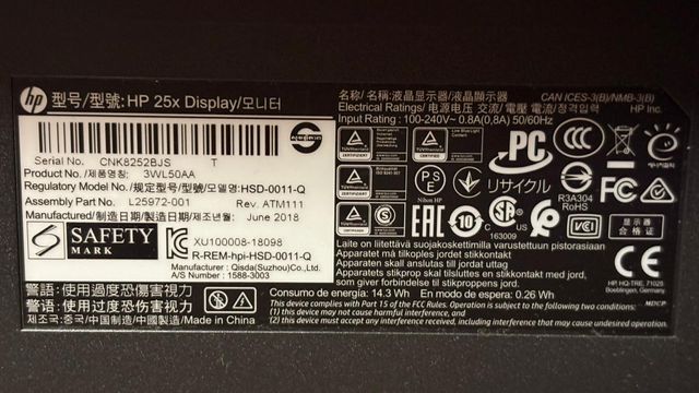 Monitor HP 25X Negro. PRECIO NEGOCIABLE