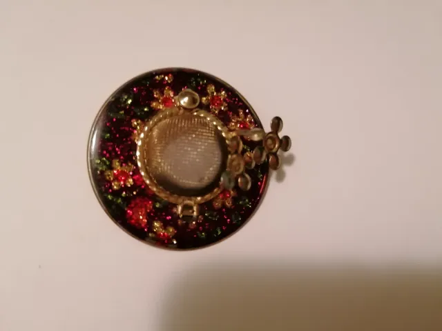 Spilla vintage metallo dorato e rosso