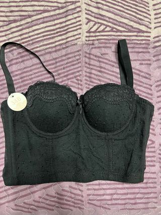 Top Corset Negro Encaje Talla S