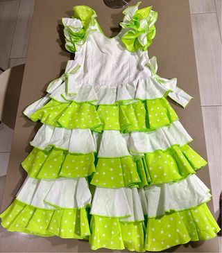 Vestido Flamenca Verde y Blanco 6/7 años