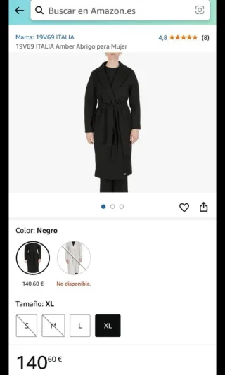 Abrigo Italia Amber Negro Mujer Talla M