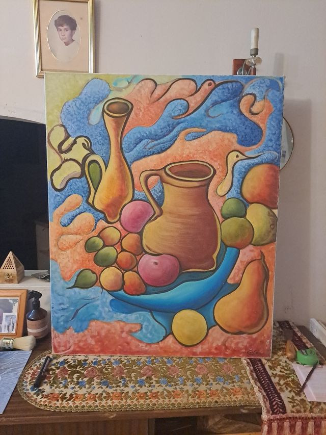 Cuadro Post-Impresionismo.bodegon con palomas.