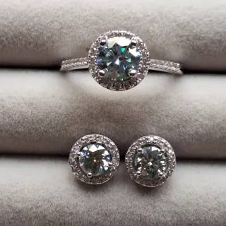 Conjunto Anillo y Pendientes Moissanitas Plata-Oro