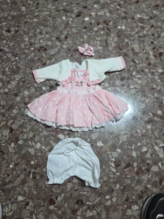 Completo vestito bambola rosa pois